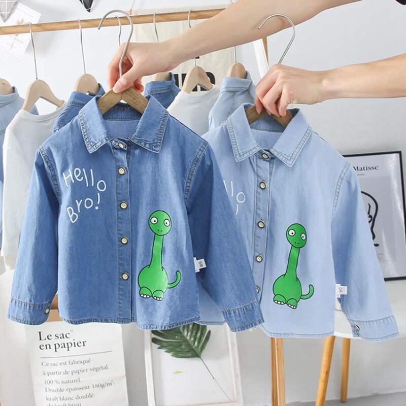 CROAL Spring Boys   Long Sleeve Dinosaur Shirt Ƶ Turn-Down Teenage Children   Kids Girls Blouse